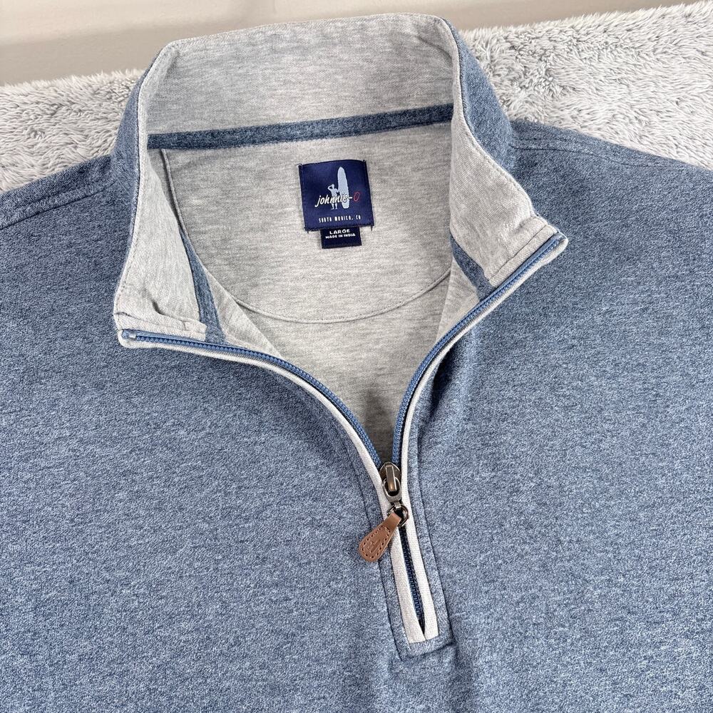 johnnie-O Heather Blue Quarter-Zip Pullover with Light Gray Trim